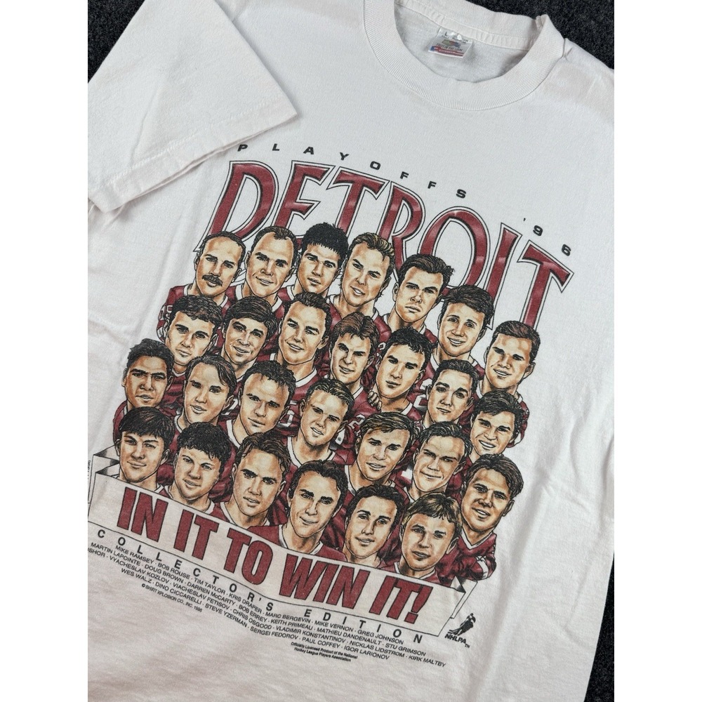 Vintage 1996 Detroit Red Wings Playoffs Shirt NHL Hockey USA Tee Size L